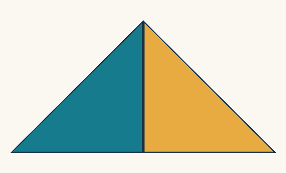 Deux petits triangles identiques assemblés en un triangle plus grand.